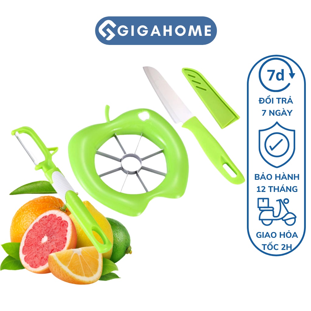 Bộ 3 Dao Nhà Bếp Cắt Gọt Trái Cây,  Bổ Táo Lê Thành 8 Miếng Tiện Lợi GIGAHOME 8762
