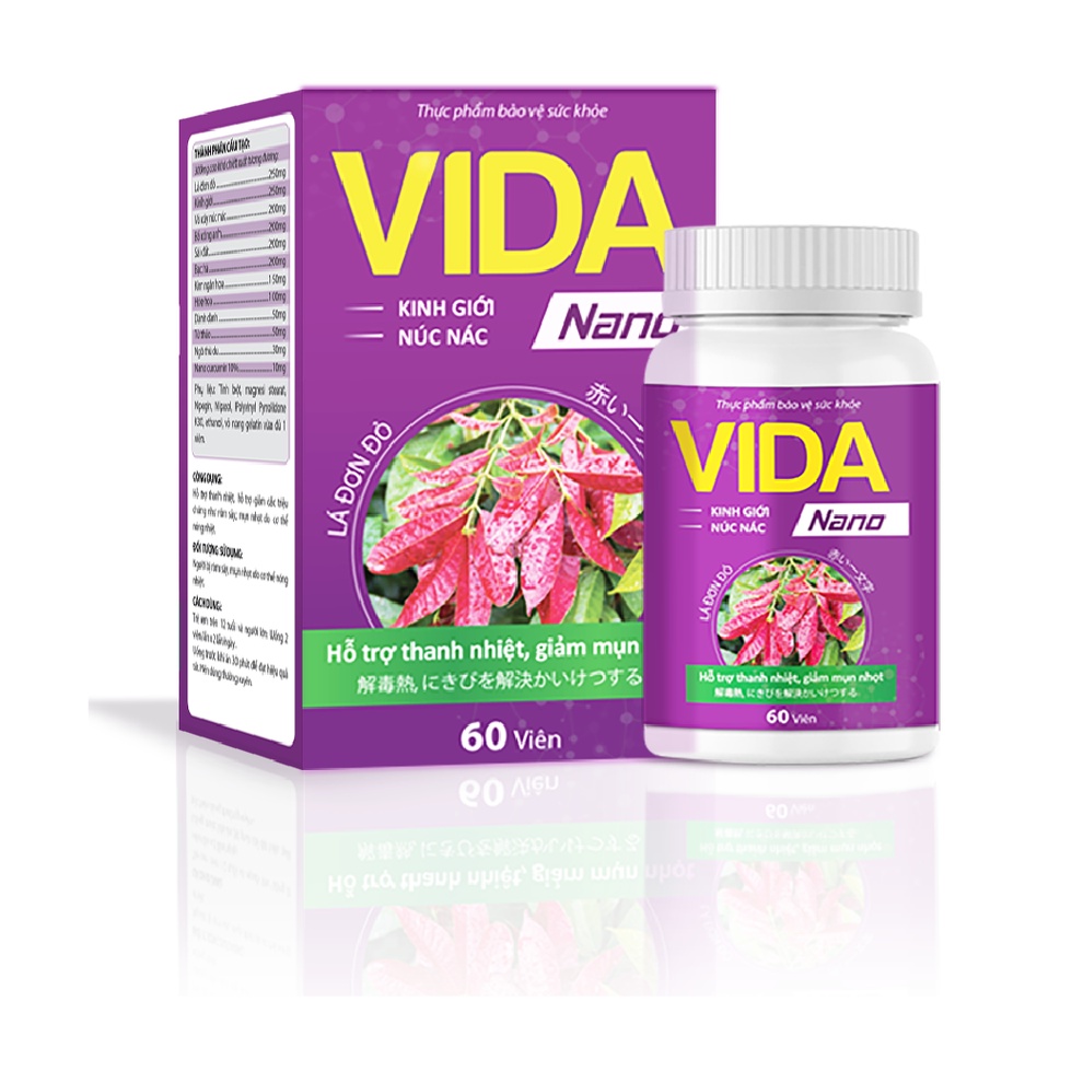 Vida Nano Hỗ trợ thanh nhiệt, hỗ trợ giảm triệu chứng như rôm sảy, mụn nhọt do cơ thể nóng nhiệt.