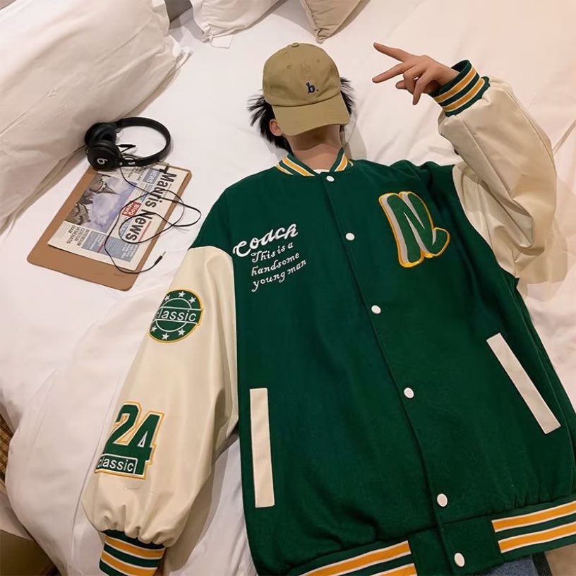 Áo Khoác Bóng Chày Thêu Chữ Phong Cách Hàn Quốc Thời Trang Cho Nam Nữ