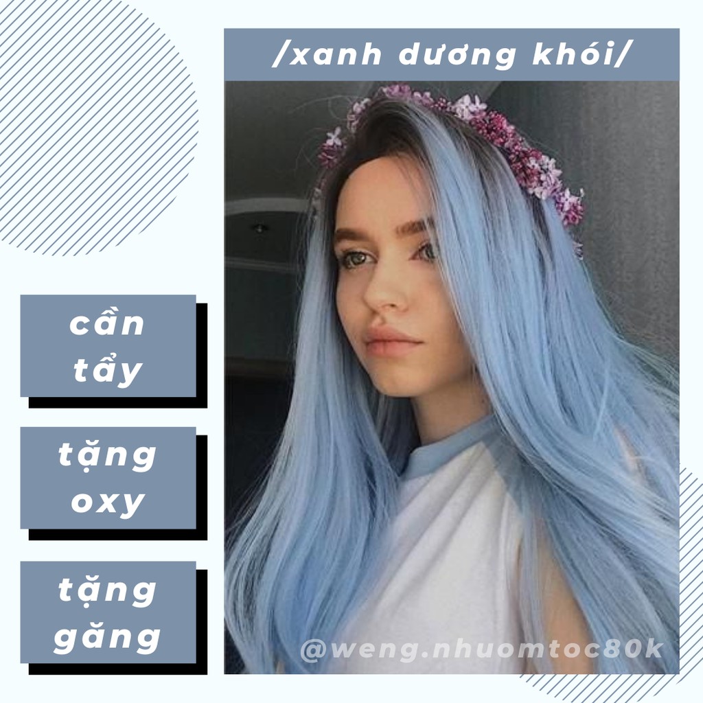 Combo nhuộm tóc màu xanh dương khói (tặng trợ nhuộm, găng tay)