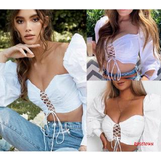 Áo thun croptop nữ phối dây đan chéo trước ngực quyến rũ