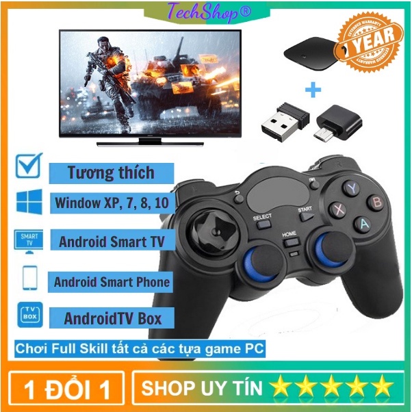 ☑◆✹Tay Cầm Chơi Game Không Dây USB Bluetooth 2.4G PC / Laptop Điện Thoại TV Android Box [Bảo Hành 1 Năm]