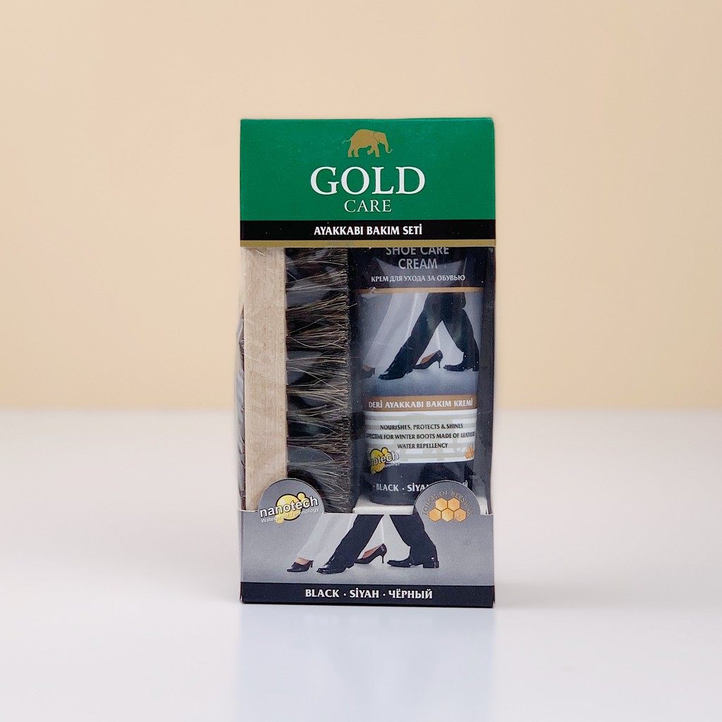 Bộ đánh giày cao cấp Goldcare gồm bàn chải lông ngựa  và xi đánh giày dạng tuýp kem - Hàng Thổ Nhĩ Kỳ
