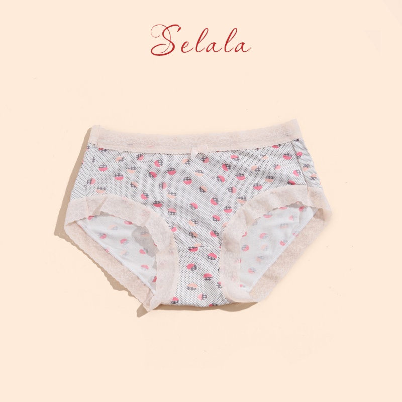 Quần Lót Nữ Cotton Selala Viền Ren Phối Nơ Họa Tiết Siêu Cute QC22