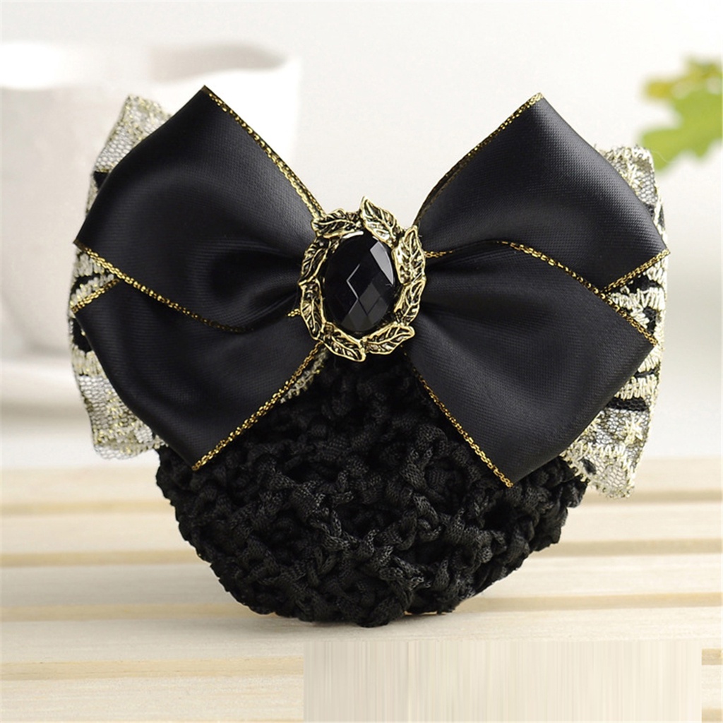 Kẹp túi lưới búi tóc đính nơ kiểu tiếp viên hàng không phong cách Hàn Quốc