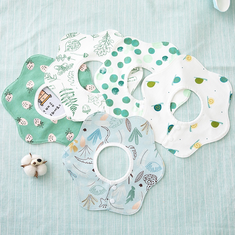 Yếm Ăn Cotton Nguyên Chất Thấm Hút Thoáng Khí Xoay 360 Độ Cho Bé