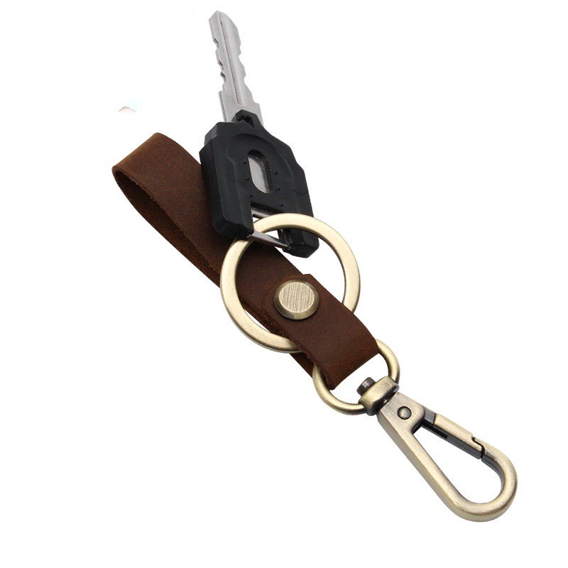 Móc chìa Khoá Da Bò Thật - Handmade 100% - Khoá Đồng _DN5021