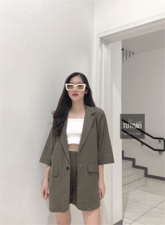 Set blazer + quần short linen( Ảnh Thật )