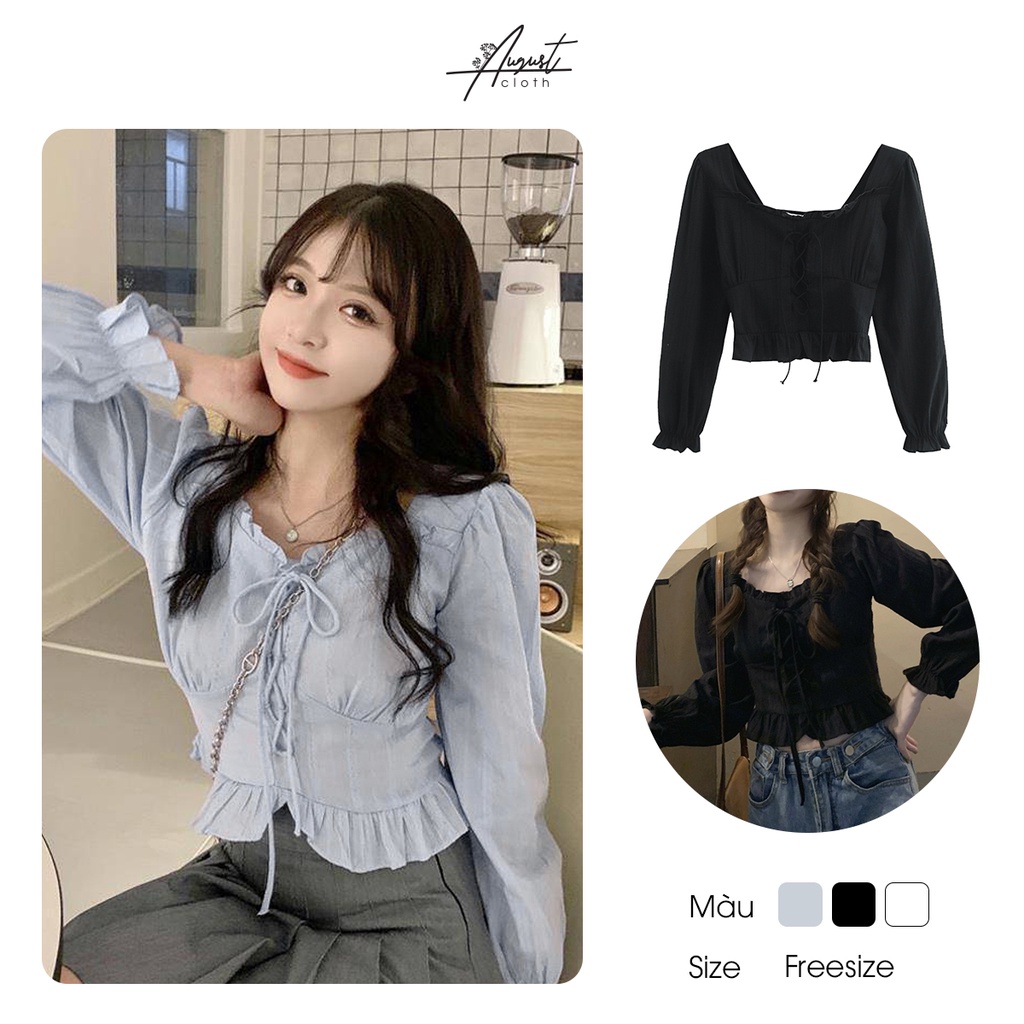 [Augustcloth] Áo tay phồng phồng thắt dây phong cách Hàn Quốc