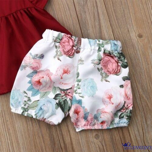 Set áo thun tay bèo &amp; quần short in hoa cho bé gái