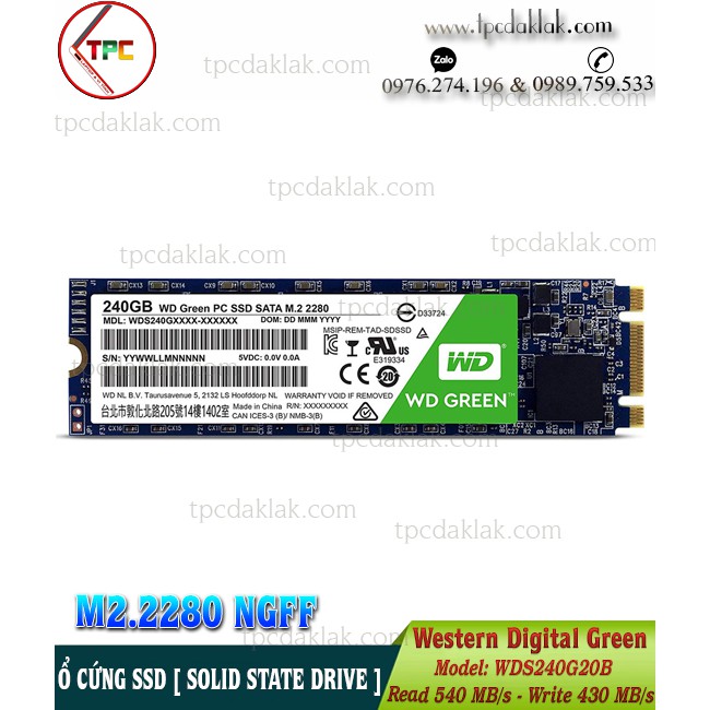 Ổ cứng SSD WD ( Western Digital ) Green Sata M.2 2280 240GB WDS240G2G0B | Ổ cứng máy tính, laptop