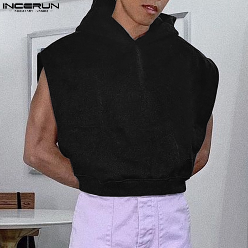 Áo choàng hoodie INCERUN sát nách thời trang mùa hè cho nam giới