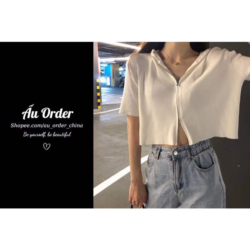 Áo croptop len tăm phối khoá có mũ Bigsize đến 100kg