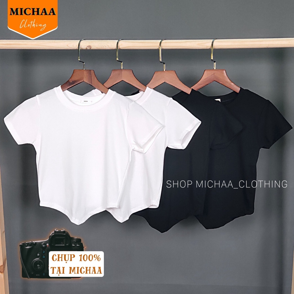 Áo Croptop CỔ TRÒN VẠT NHỌN Ngắn Tay Nữ Phong Cách Thể Thao Basic Chất Thun Gân - MICHAA CR41