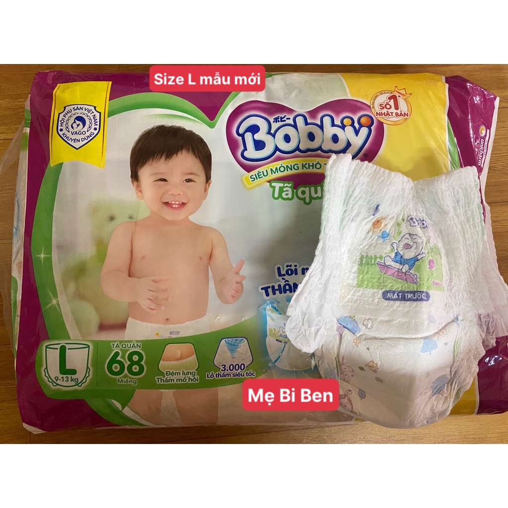 [HÀNG TẶNG 8M L68+8] Tã Quần Bobby Đệm Thấm Lưng Mồ Hôi Size L68 miếng