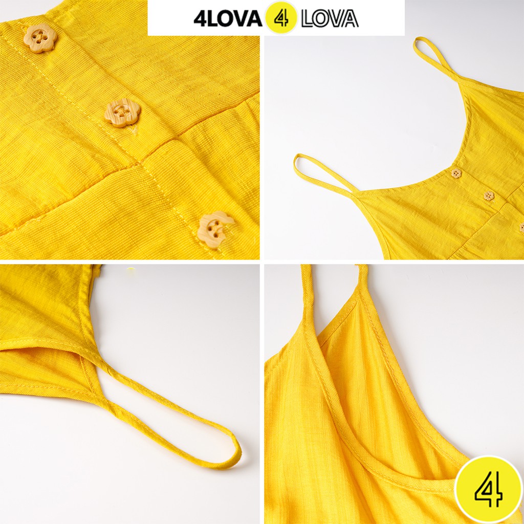 Váy Đũi 2 Dây 4LOVA Mặc Nhà Chất Đũi Tơ Siêu Mát Đầm Hai Dây Babydoll Phối Cúc Ngực Vintage