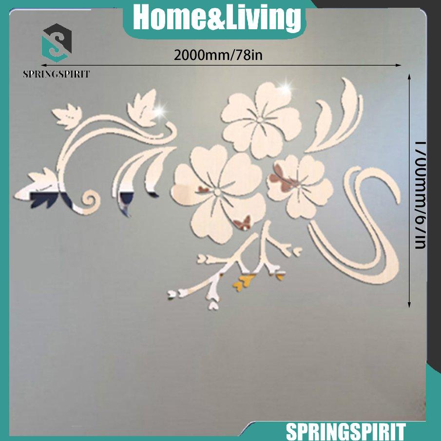 【0515】3d stereo mirror wall sticker hibiscus silver