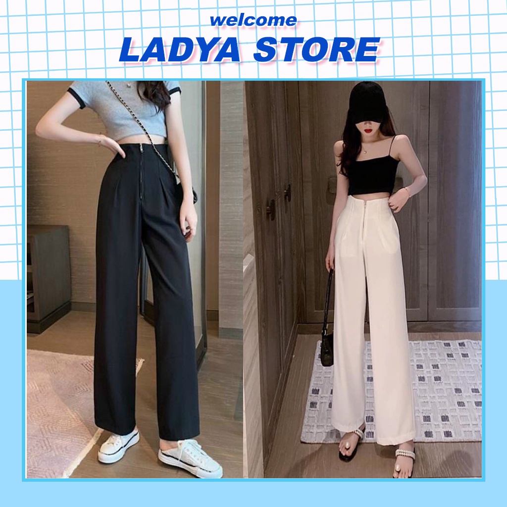 Quần suông ống rộng cạp cao gen bụng khóa trước thời trang LADYA STORE M666
