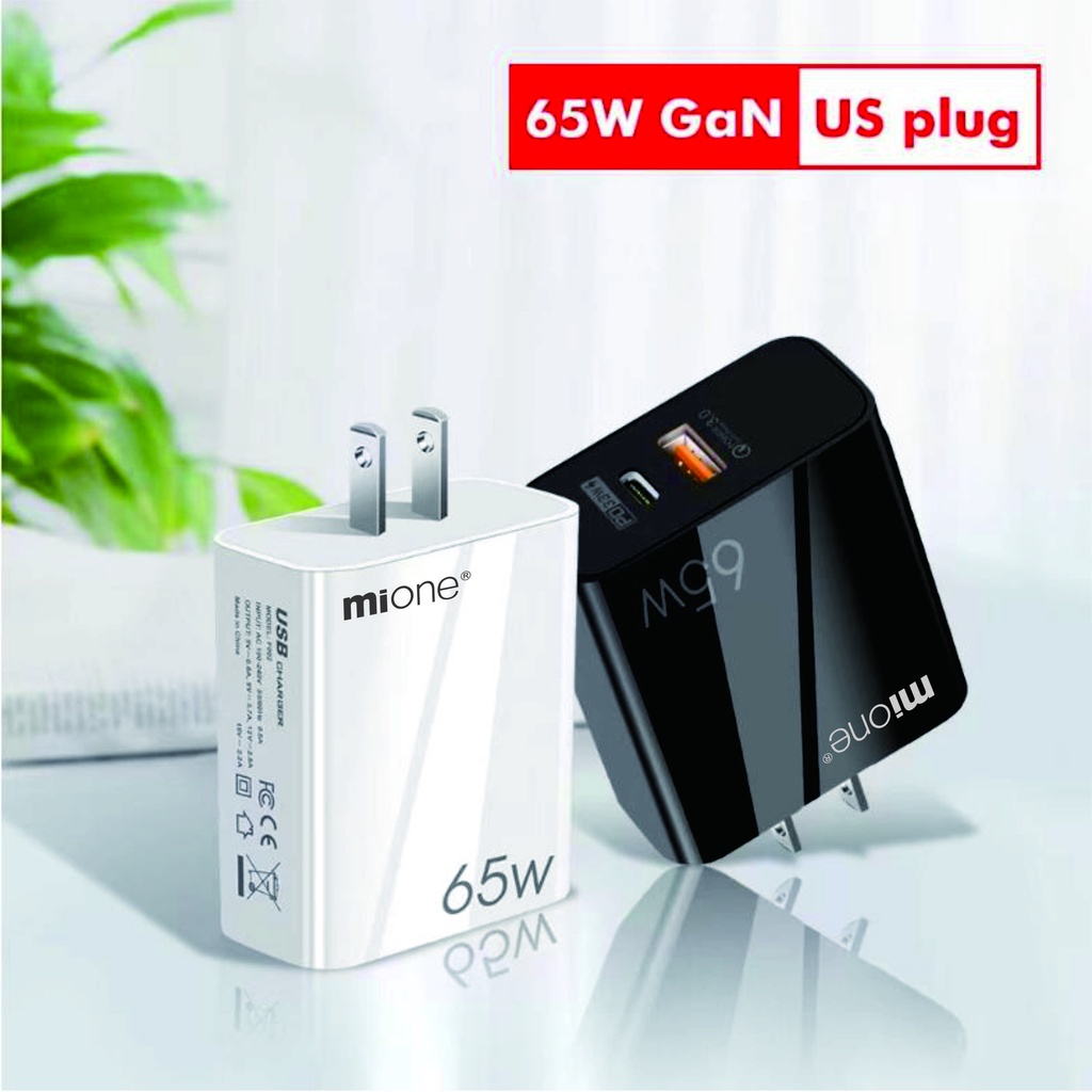 Củ sạc nhanh MIONE bộ sạc nhanh GaN 65W 2 cổng USB C 3.0 PD 60W giắc cắm US thích hợp cho điện thoại Android