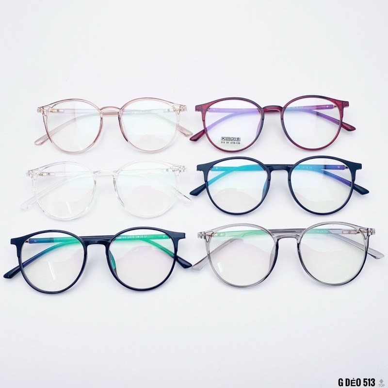 Gọng kính nam nữ thời trang dáng tròn thanh mảnh chất liệu nhựa dẻo nhận lắp cận Cloudy Eyewear 513