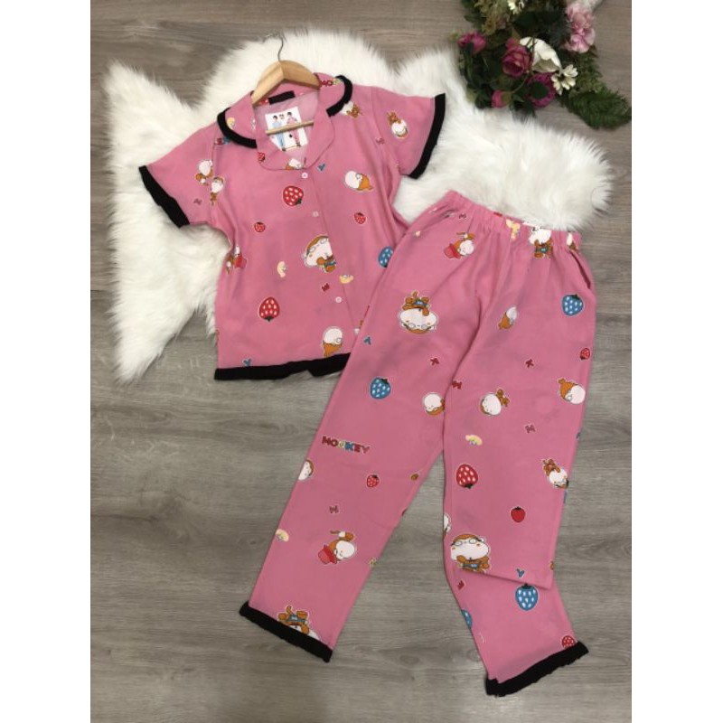 Bộ dài tay ngắn pijama vải lụa thời trang