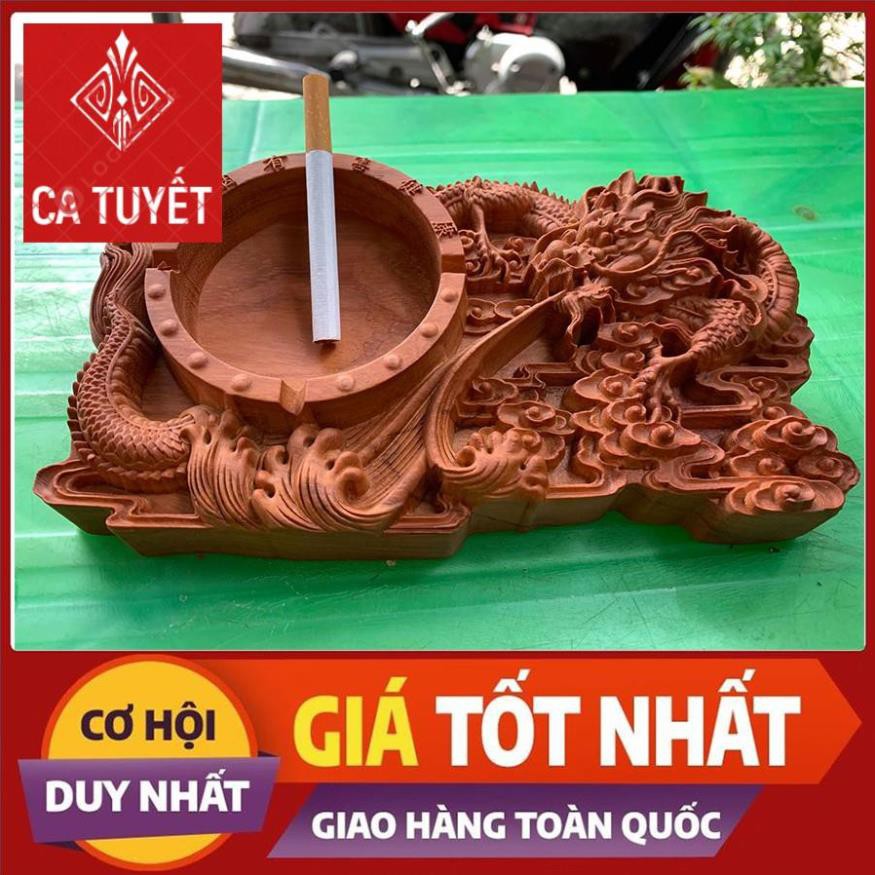 Gạt Tàn Thuốc Dài Hình Vuông Bằng Gỗ Hương Trạm Khắc Tinh Xảo