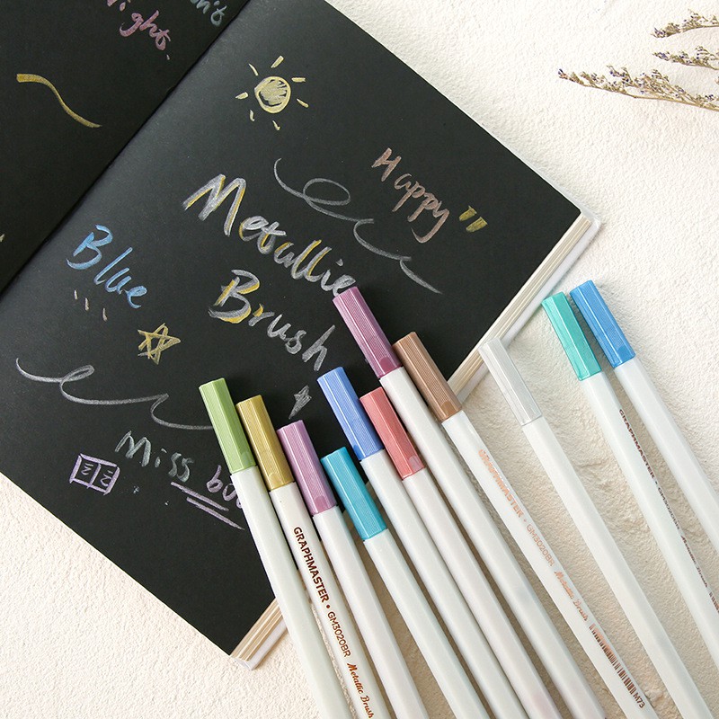 Bút Lông Brush Pen Màu Nhũ Viết Caligraphy Trang Trí Sổ Bullet Journals Vẽ Trang Trí Thủ Công Kết Cấu Kim Tuyến Lấp Lánh