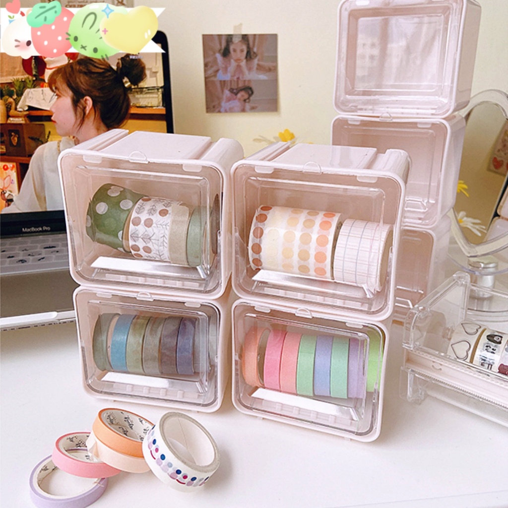 [HN03] Hộp nhựa hồng đựng cuộn washi tiện lợi - bán lẻ 1 hộp