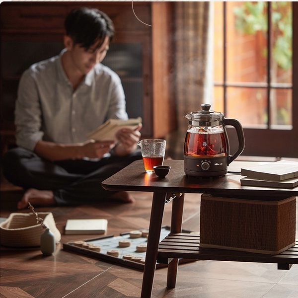 Ấm pha trà Bear ZCQ-A10X1 thuỷ tinh gia dụng, ấm bằng hơi nước tự động đen văn phòng thủy tinh nhỏ