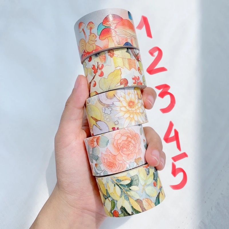 (Chiết theo chu kỳ) 5 mẫu băng dính washi tape hoa lá Fall Equinox