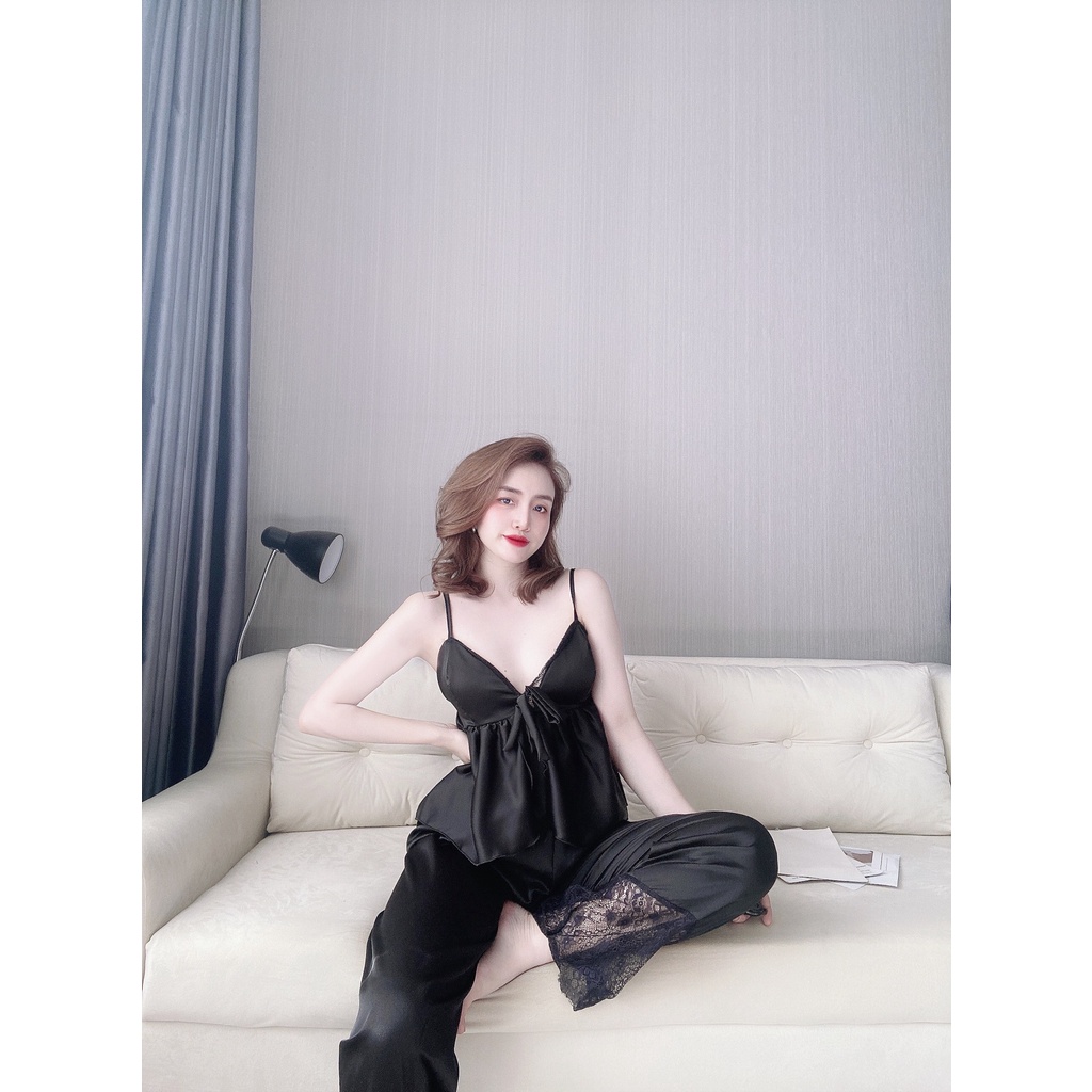 Bộ ngủ nữ hai dây IMODA - Đồ ngủ nữ sexy hai dây có đệm ngực, chất satin phối ren, free side từ 45 -60kg | BigBuy360 - bigbuy360.vn