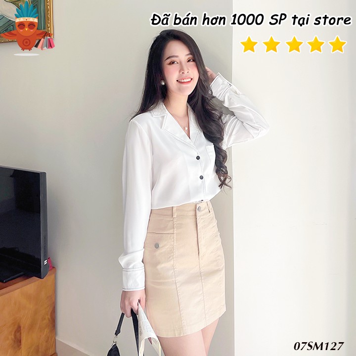 Áo sơ mi nữ cổ vest tay dài viền chỉ THOCA HOUSE 2 màu trắng đen phù hợp đi học, đi làm công sở freesize dưới 56kg