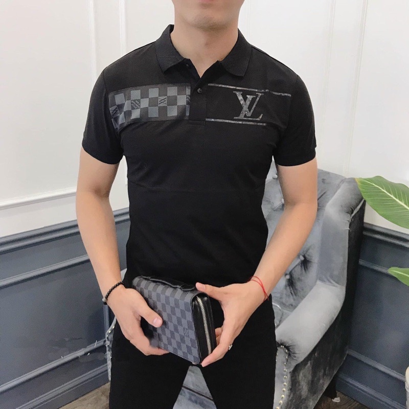 Áo Polo nam cổ bẻ phối in chữ LV form ôm dáng người chuẩn chất vải thun lạnh cotton thoáng mát | BigBuy360 - bigbuy360.vn