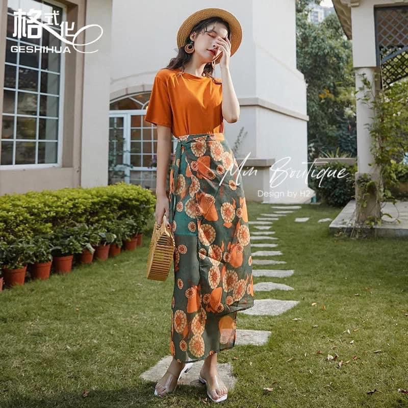 Set đồ nữ cá tính, set váy dài áo thun đi chơi sang chảnh mùa hè đẹp 8A00170