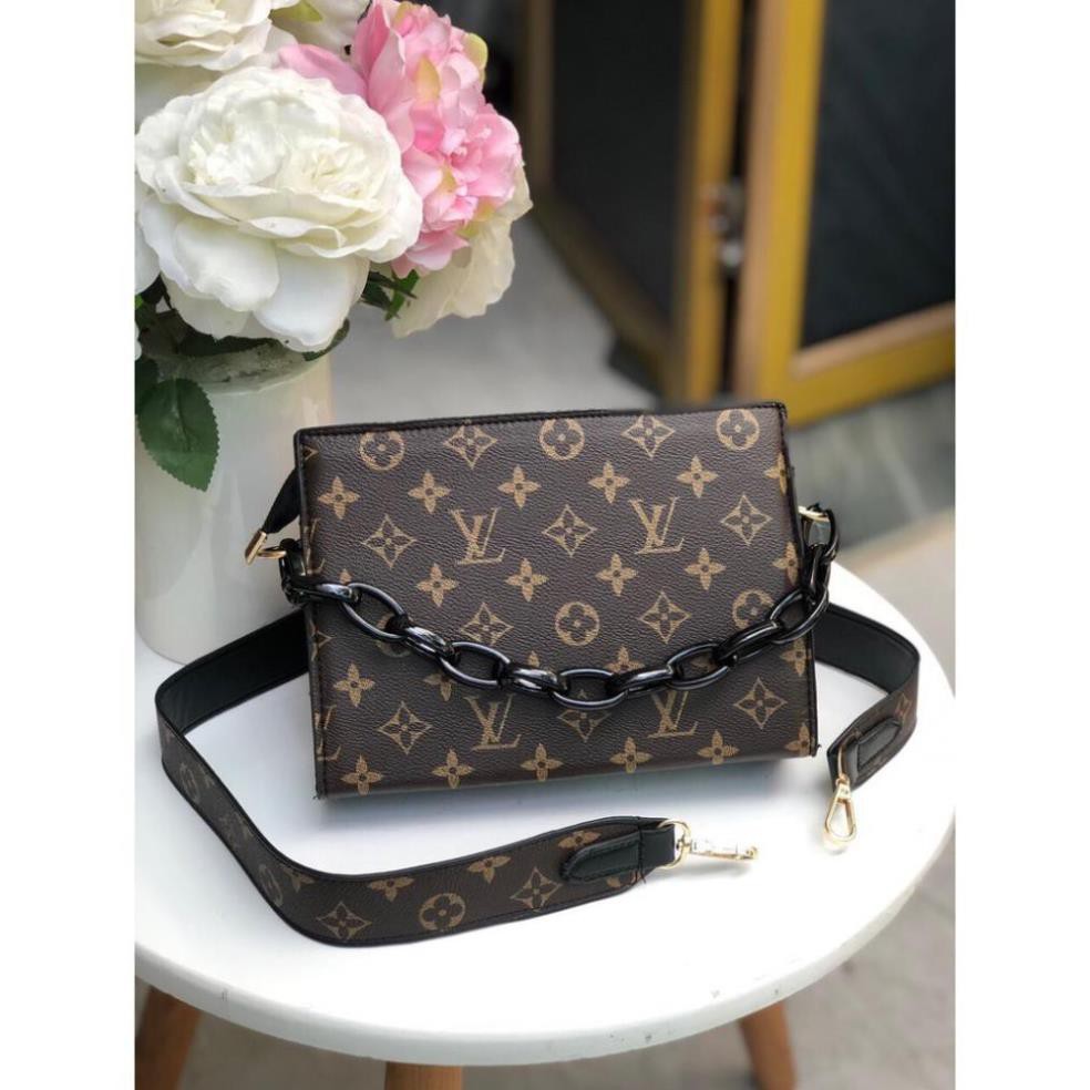 Túi Xách Nữ - Túi Đeo Chéo Clutch Phối Dây Xích Đen To - LP FASHION