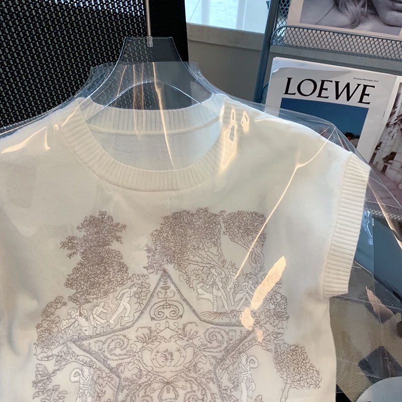 Áo sweater không tay mặc chui đầu thiết kế lộng lẫy toả sáng thêu Nhật retro