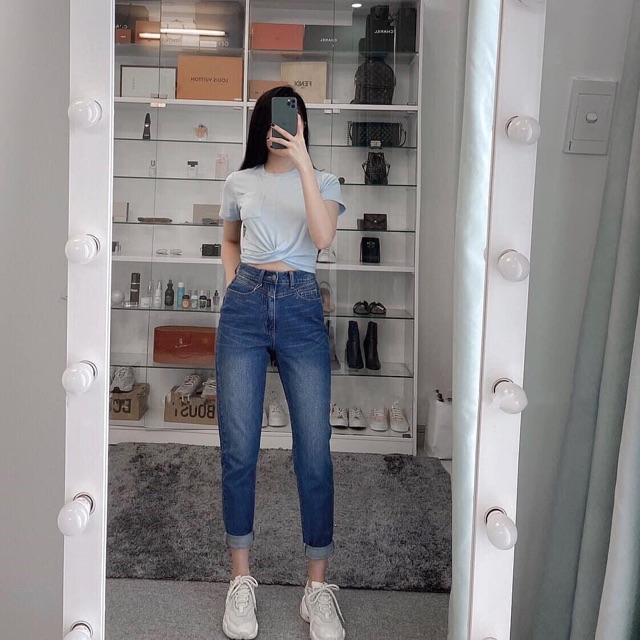 QUẦN BAGGY JEAN LƯNG CAO QUA RỐN CHẤT COTTON PHOM SIÊU ĐẸP