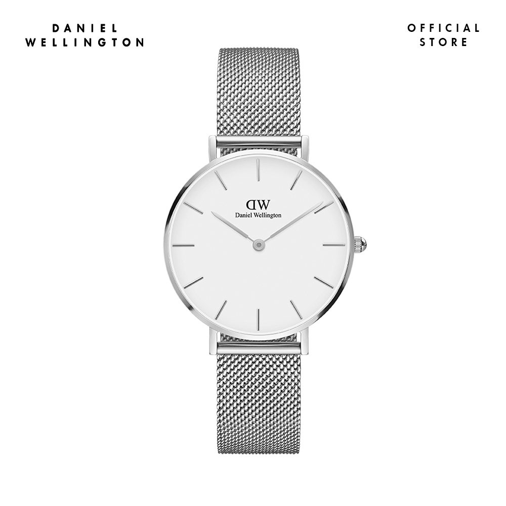 Đồng hồ Nữ Daniel Wellington dây lưới Petite Sterling mặt trắng vỏ bạc