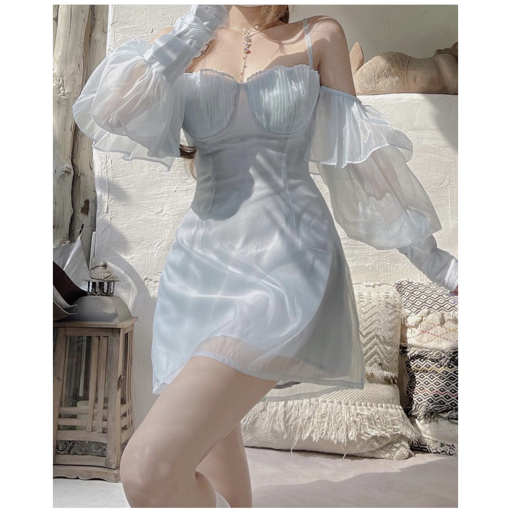 ĐẦM XANH 2S TAY PHỒNG PHỐI VOAN RỚT