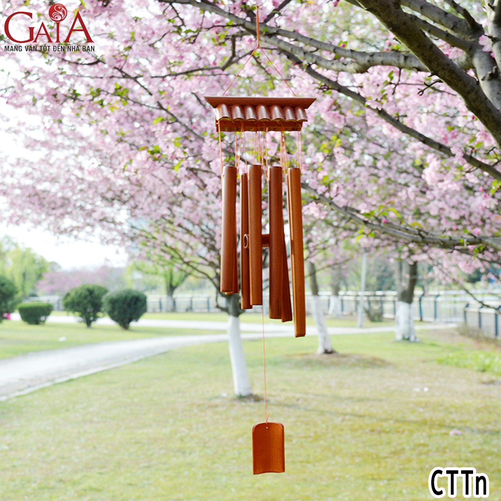Chuông thanh tre mái nhà màu nâu đất, chuông gió 8 thanh hoá sát, tăng sinh khí.