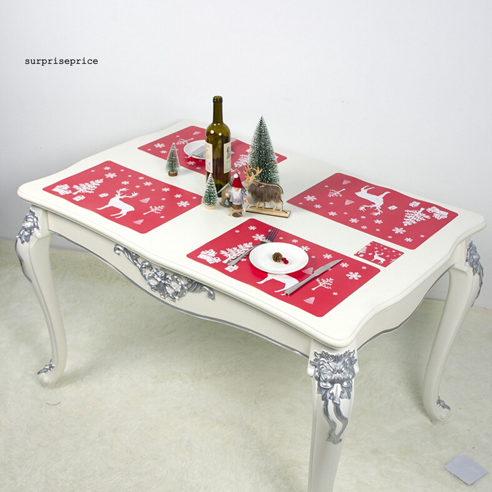 Set 12 Tấm Lót Đĩa Ăn Bằng Vải Lanh Phong Cách Giáng Sinh Xinh Xắn