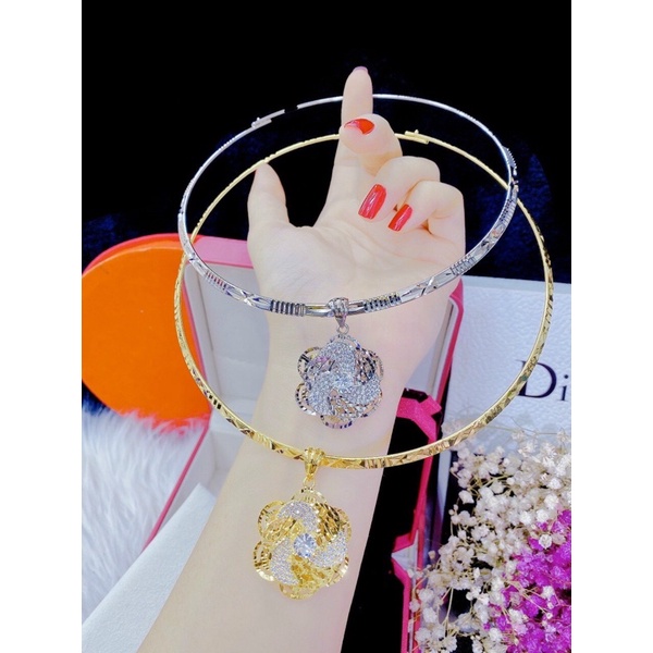 Kiềng cổ cứng mạ bạch kim hoặc mạ vàng 18 kèm mặt hoa xoáy siêu đẹp