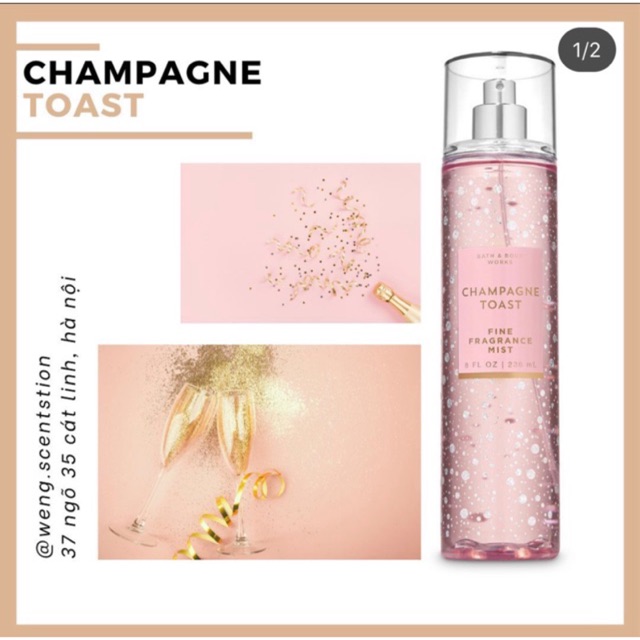 Xịt thơm toàn thân bodymist Bath &amp; Body Works mùi Champagne Toast