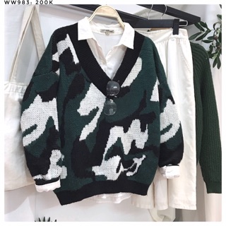 [ẢNH THẬT] Áo len cổ V hoạ tiết Hàn Quốc W983