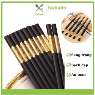 Đũa mạ vàng hàn quốc đũa nhựa đen nhật bộ 10 đôi đũa cao cấp chống trơn chống mốc chịu nhiệt