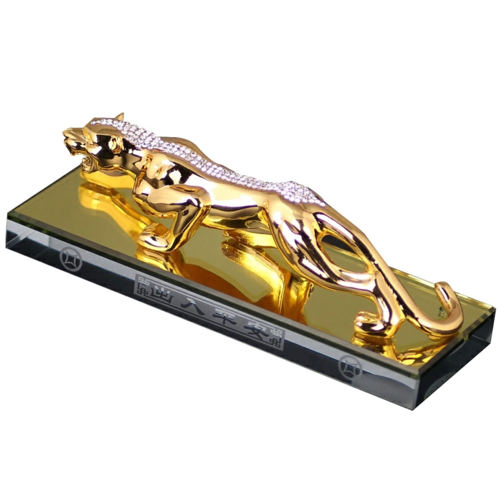 Tượng Báo Đính Đá Mạ Vàng Trang Trí Tapo Ô Tô Cao Cấp Chất Liệu Kim Loại Kẽm