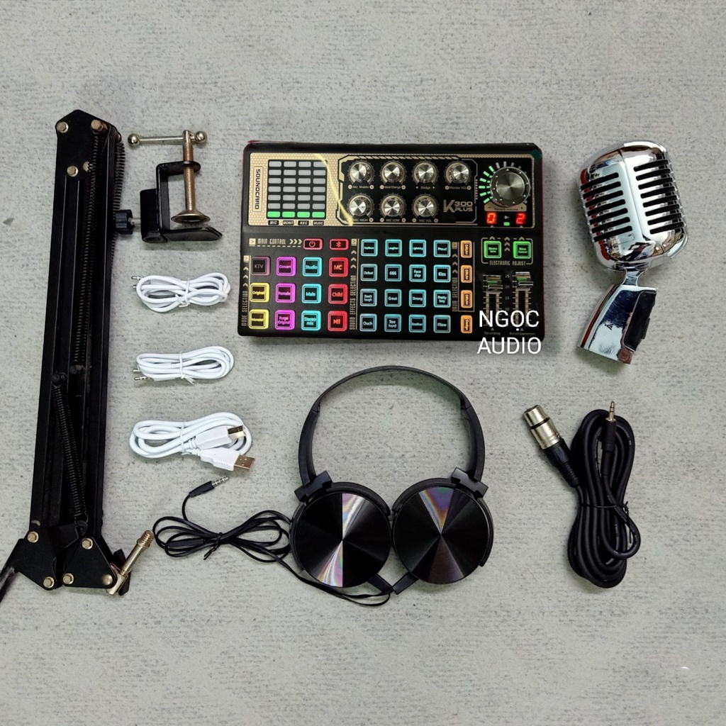 (SIÊU PHẨM 2022) Bộ thu âm live stream Micro Ami MS 007 vintage và sound card K300 PLUS đi kèm chân kẹp màng lọc