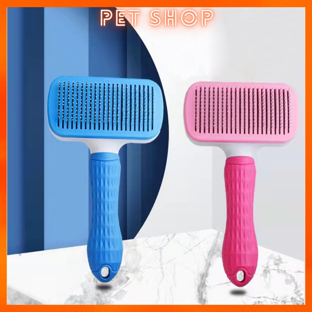 Lược chải lông chó mèo có nút bấm đẩy lông cao cấp dễ dàng loại bỏ lông khi chải, tay cằm bằng silicon dễ dàng gỡ rối