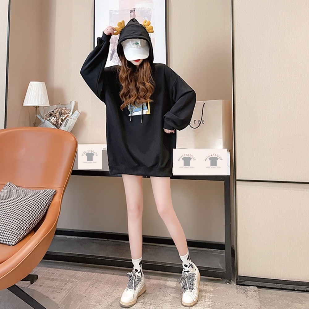Áo khoác hoodie thun nỉ nữ có dây kéo form rộng tay dài kiểu dáng cute phong cách mùa thu hàn quốc hàng quảng châu