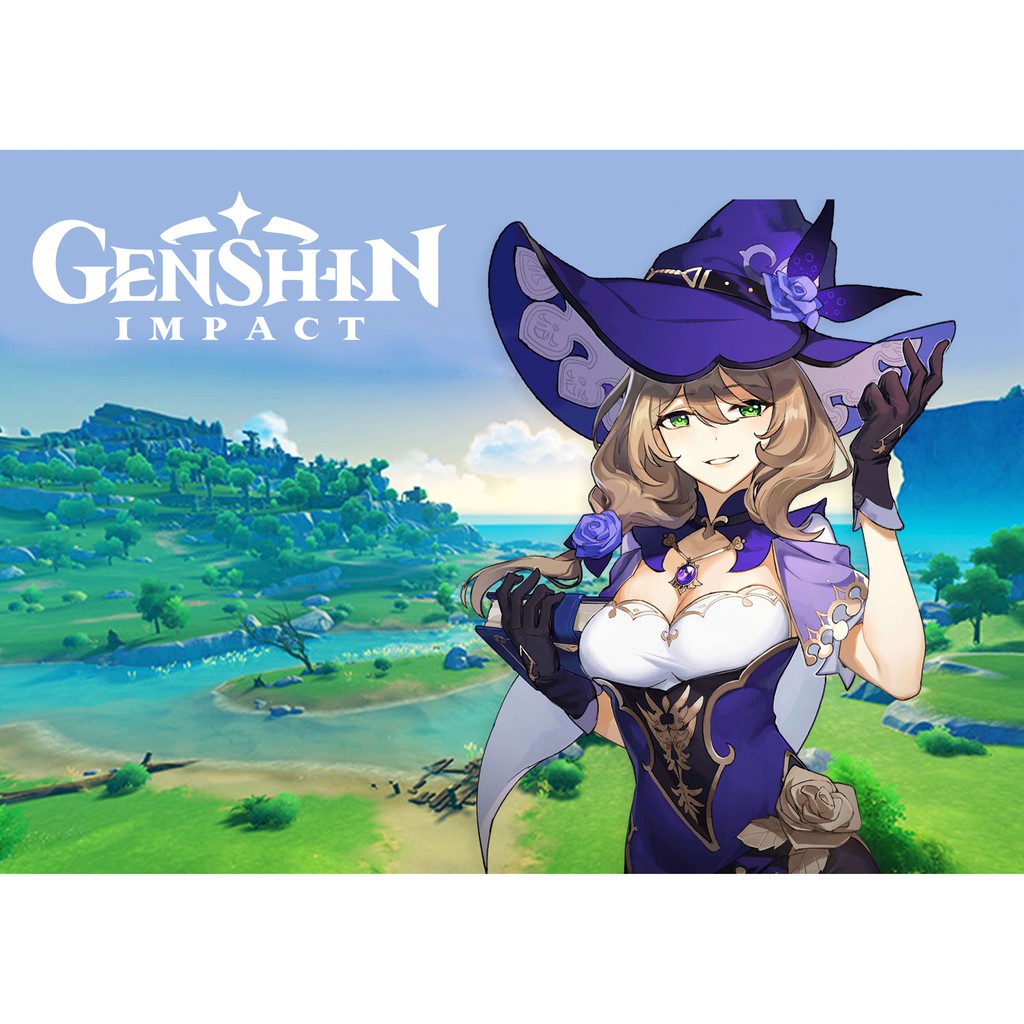Poster nhân vật game Genshin Impact, Background Bờ biển Flacon, Khổ A3 Tùy Chon Full nhân vật, Màu đẹp